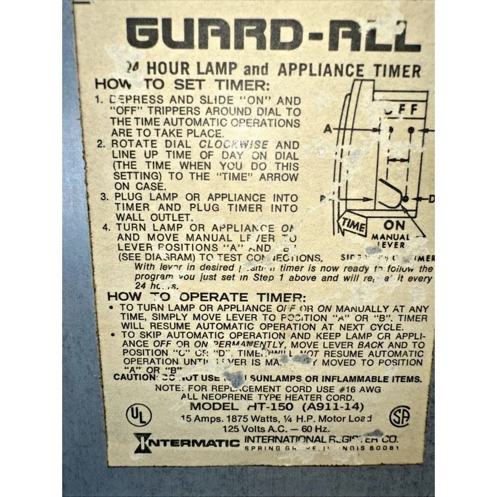Vintage Guard All Lamp and Appliance Timer Model HT-150 Tested Works